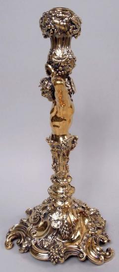 Crichton Brothers Pair of English Silver Gilt Grapevine Herm Candlesticks After Lamerie - 4215205