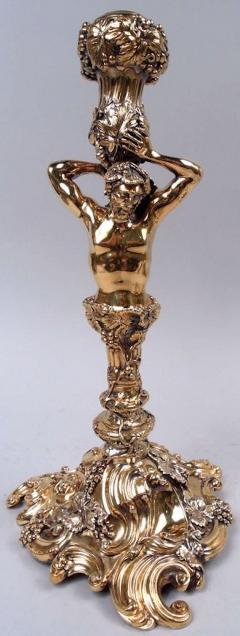 Crichton Brothers Pair of English Silver Gilt Grapevine Herm Candlesticks After Lamerie - 4215207