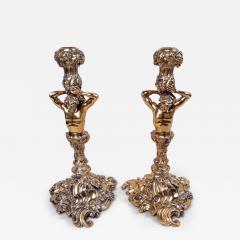 Crichton Brothers Pair of English Silver Gilt Grapevine Herm Candlesticks After Lamerie - 4217455