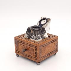 Crystal Pyramid Inkwell in Wooden Stand circa 1870 - 3895873