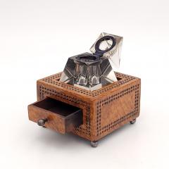 Crystal Pyramid Inkwell in Wooden Stand circa 1870 - 3895874