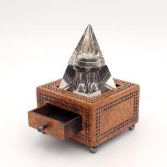 Crystal Pyramid Inkwell in Wooden Stand circa 1870 - 3895875