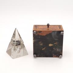 Crystal Pyramid Inkwell in Wooden Stand circa 1870 - 3895882