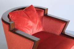 Cubist Art Deco Armchair in Vermilion Mohair Velvet and Maple France 1920s - 3312415