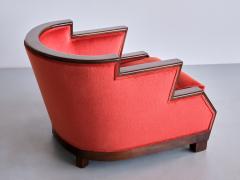 Cubist Art Deco Armchair in Vermilion Mohair Velvet and Maple France 1920s - 3312417