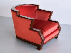 Cubist Art Deco Armchair in Vermilion Mohair Velvet and Maple France 1920s - 3312418