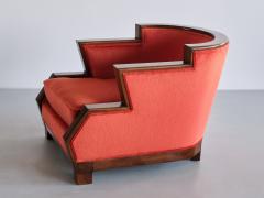 Cubist Art Deco Armchair in Vermilion Mohair Velvet and Maple France 1920s - 3312421