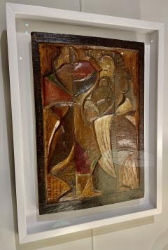 Cubist carved hand color tinted sculptural panel by Vicente Gil Franco  - 3535538