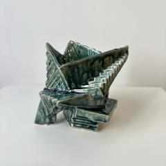Cubist vessel in forest glaze by R A Pesce 2025 - 4526212