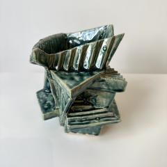 Cubist vessel in forest glaze by R A Pesce 2025 - 4528128