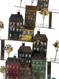 Curtis Jer BRUTALIST METALS BUILDINGS TREES ON HLLSIDE WALL SCULPTURE BY CURTIS JERE - 4694309