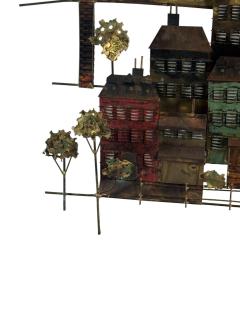 Curtis Jer BRUTALIST METALS BUILDINGS TREES ON HLLSIDE WALL SCULPTURE BY CURTIS JERE - 4694310