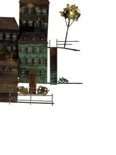 Curtis Jer BRUTALIST METALS BUILDINGS TREES ON HLLSIDE WALL SCULPTURE BY CURTIS JERE - 4694313