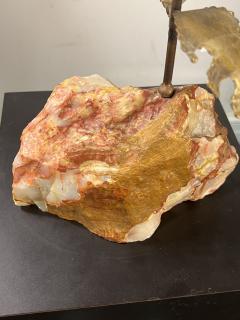 Curtis Jer BRUTALIST MIXED METALS ARTIST OWL ON NATURAL ONYX ROCK BASE SCULPTURE - 3735184