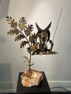 Curtis Jer BRUTALIST MIXED METALS ARTIST OWL ON NATURAL ONYX ROCK BASE SCULPTURE - 3735187