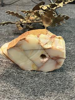 Curtis Jer BRUTALIST MIXED METALS ARTIST OWL ON NATURAL ONYX ROCK BASE SCULPTURE - 3735190