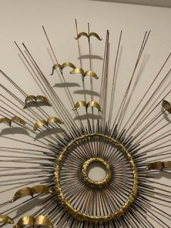 Curtis Jer BRUTALIST SPIKED METAL SUNBURST WITH BIRDS WALL SCULPTURE - 1899973