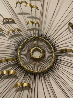 Curtis Jer BRUTALIST SPIKED METAL SUNBURST WITH BIRDS WALL SCULPTURE - 1899975