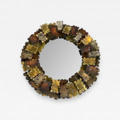 Curtis Jer CURTIS JERE BRUTALIST MIXED METALS TORCH CUT ROUND MIRROR - 1693436