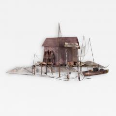 Curtis Jer Curtis Jere Mid Century Fishing Village Metal Sculpture - 2584536