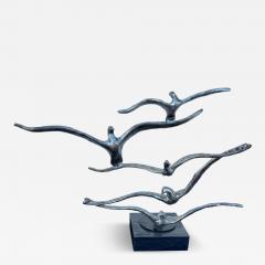 Curtis Jer Curtis Jere Style Aluminum 19 Five Birds in Flight Sculpture on Granite Base - 4344610