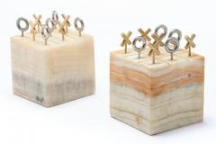 Curtis Jer Curtis Jere Tic Tac Toe Onyx and Metal Sculptures or Bookends - 2042424