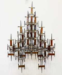 Curtis Jer Large Mid century Modern Iron Brass Brutalist Wall Sculpture Jere Style - 4416328