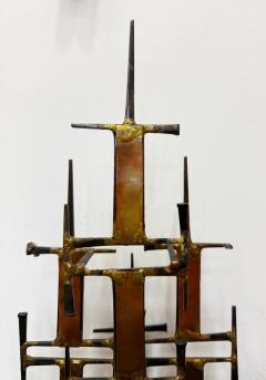 Curtis Jer Large Mid century Modern Iron Brass Brutalist Wall Sculpture Jere Style - 4416488