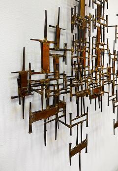 Curtis Jer Large Mid century Modern Iron Brass Brutalist Wall Sculpture Jere Style - 4416507