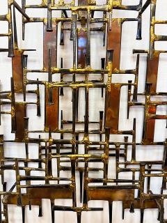 Curtis Jer Large Mid century Modern Iron Brass Brutalist Wall Sculpture Jere Style - 4416524