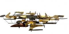Curtis Jer MID CENTURY BRUTALIST MIXED METALS ENAMEL SCULPTURAL WALL CLOCK - 4694399