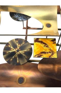 Curtis Jer MID CENTURY BRUTALIST MIXED METALS ENAMEL SCULPTURAL WALL CLOCK - 4694402