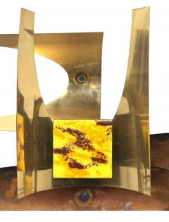Curtis Jer MID CENTURY BRUTALIST MIXED METALS ENAMEL SCULPTURAL WALL CLOCK - 4694404