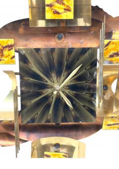 Curtis Jer MID CENTURY BRUTALIST MIXED METALS ENAMEL SCULPTURAL WALL CLOCK - 4694406