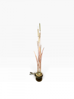 Curtis Jer MIXED METALS CATTAILS REEDS LEAVES DRAGONFLY BRUTALIST ILLUMINATED SCULPTURE - 4779335