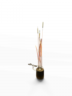 Curtis Jer MIXED METALS CATTAILS REEDS LEAVES DRAGONFLY BRUTALIST ILLUMINATED SCULPTURE - 4779341