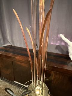 Curtis Jer MIXED METALS CATTAILS REEDS LEAVES DRAGONFLY BRUTALIST ILLUMINATED SCULPTURE - 4779345