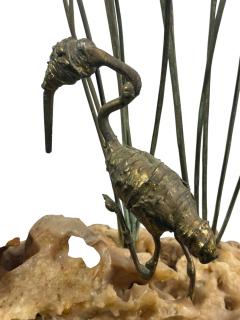 Curtis Jer MODERN BRASS FLAMINGOS WITH NEST ON BRUTALIST CORAL BASE SCULPTURE - 4649069