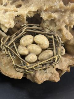Curtis Jer MODERN BRASS FLAMINGOS WITH NEST ON BRUTALIST CORAL BASE SCULPTURE - 4649079