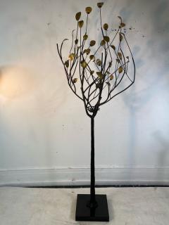 Curtis Jer MODERN BRASS LEAF AND METAL TREE WITH BIRDS NEST ON MARBLE BASE - 1951580