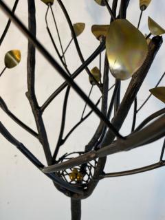 Curtis Jer MODERN BRASS LEAF AND METAL TREE WITH BIRDS NEST ON MARBLE BASE - 1951582