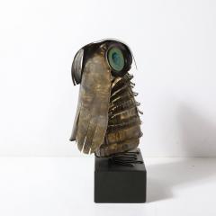 Curtis Jer Mid Century Antiqued Brass Glass Owl Sculpture signed Curtis Jere - 4142112