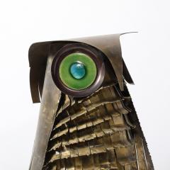Curtis Jer Mid Century Antiqued Brass Glass Owl Sculpture signed Curtis Jere - 4142125