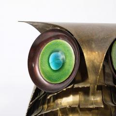 Curtis Jer Mid Century Antiqued Brass Glass Owl Sculpture signed Curtis Jere - 4142163