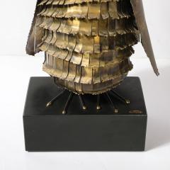 Curtis Jer Mid Century Antiqued Brass Glass Owl Sculpture signed Curtis Jere - 4142168