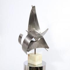 Curtis Jer Modernist Curvilinear Sculpture in Brushed Aluminum w Onyx Base Signed Curtis J - 2946465