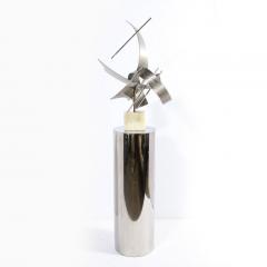 Curtis Jer Modernist Curvilinear Sculpture in Brushed Aluminum w Onyx Base Signed Curtis J - 2946639