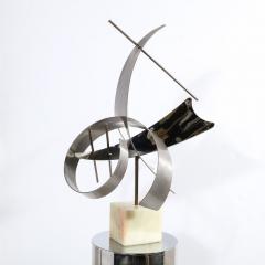Curtis Jer Modernist Curvilinear Sculpture in Brushed Aluminum w Onyx Base Signed Curtis J - 2946646