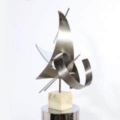 Curtis Jer Modernist Curvilinear Sculpture in Brushed Aluminum w Onyx Base Signed Curtis J - 2946654