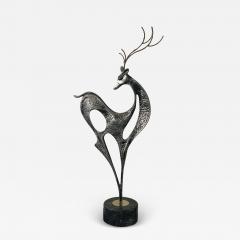 Curtis Jer POST MODERN ALUMINUM AND BRASS DEER SCULPTURE ON MARBLE BY CURTIS JERE - 3746701